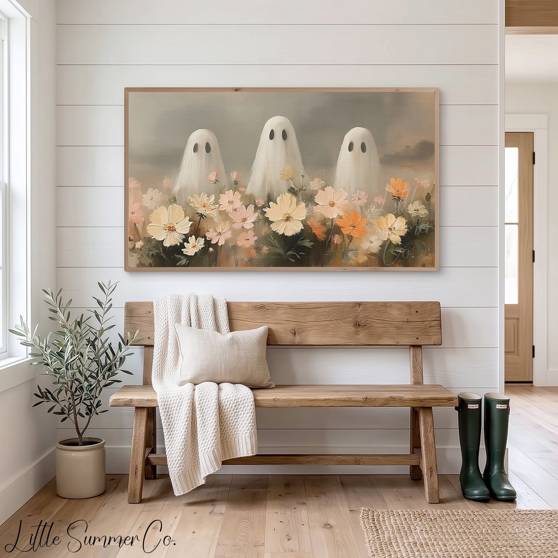 Ghosts in Flower Field Frame TV Art displayed on a TV