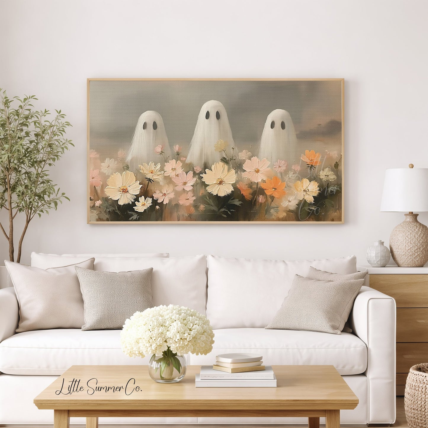 Ghosts in Flower Field Frame TV Art displayed on a TV