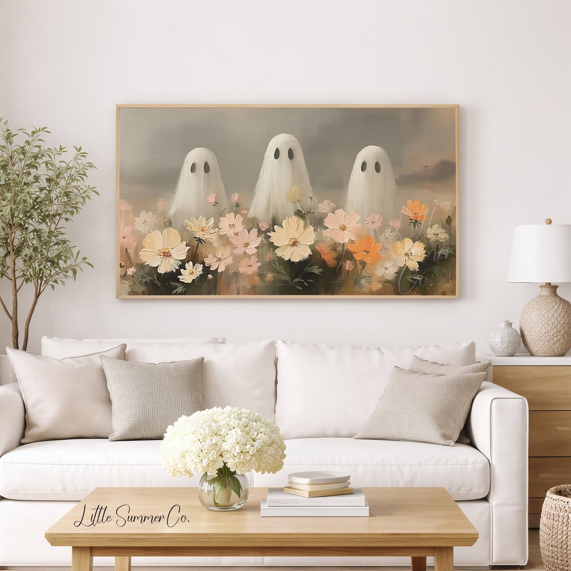 Ghosts in Flower Field Frame TV Art displayed on a TV