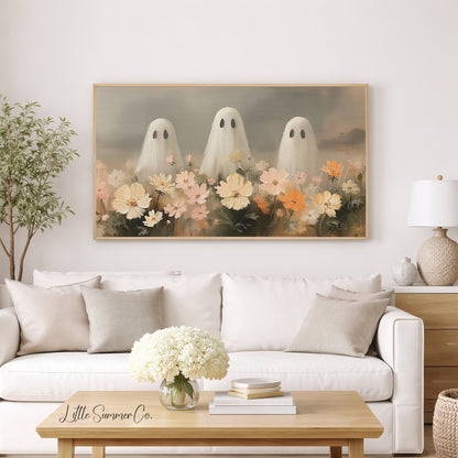 Ghosts in Flower Field Frame TV Art displayed on a TV