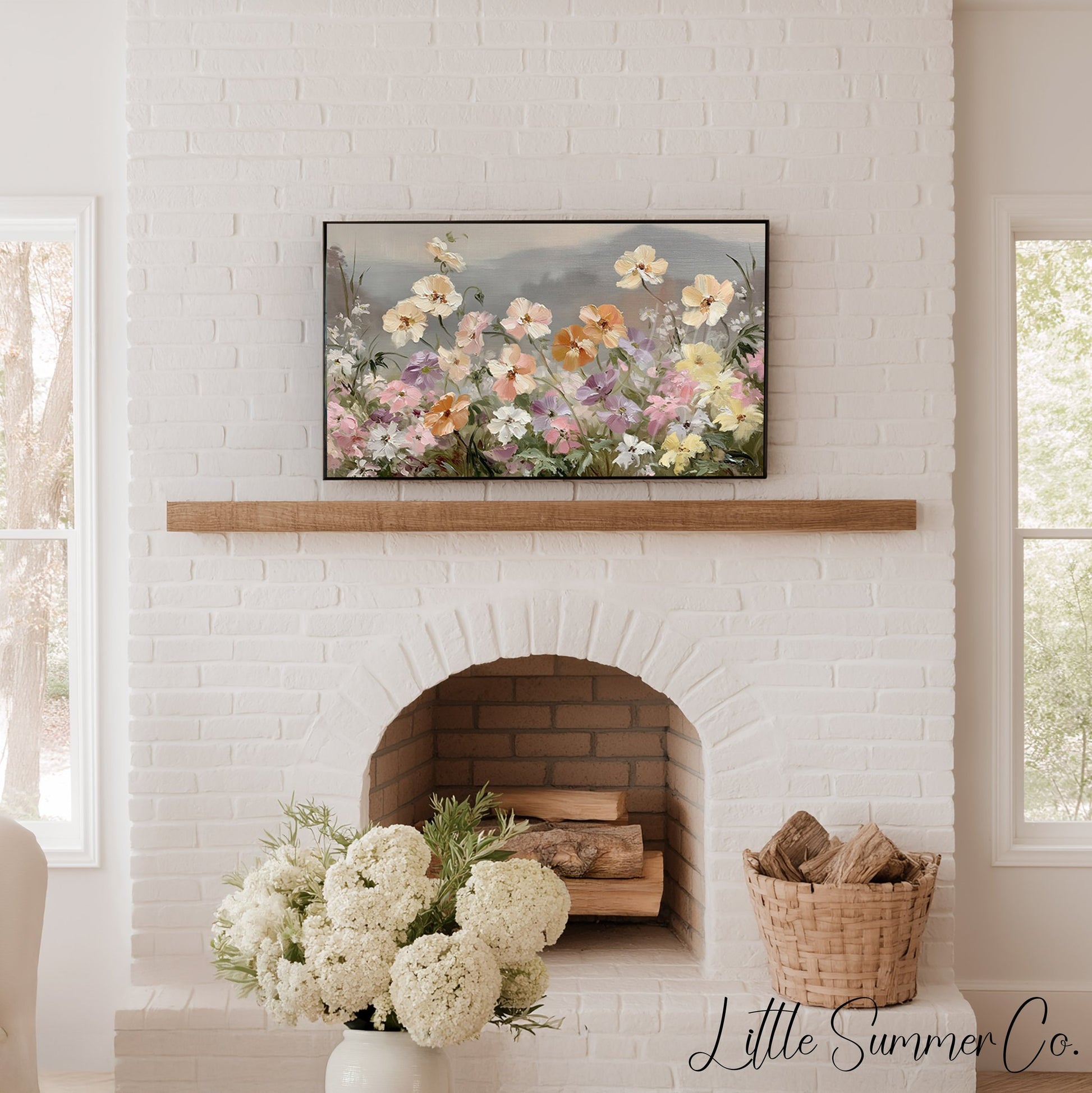Blooming Flower Field Frame TV Art displayed on a TV
