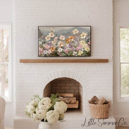 Blooming Flower Field Frame TV Art displayed on a TV