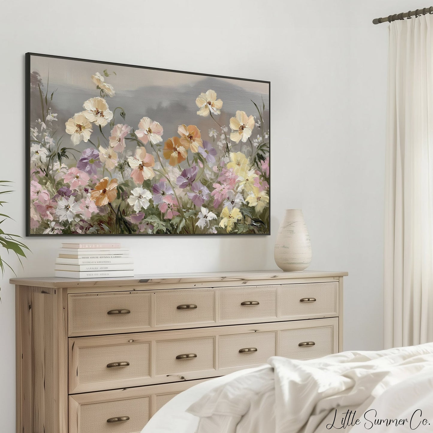 Blooming Flower Field Frame TV Art displayed on a TV