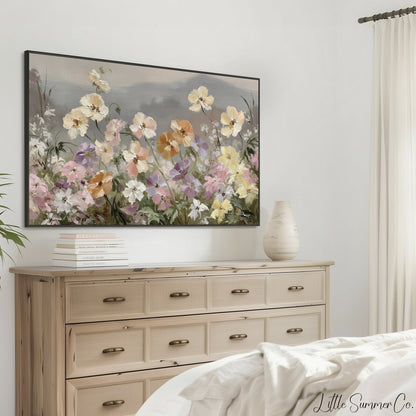 Blooming Flower Field Frame TV Art displayed on a TV