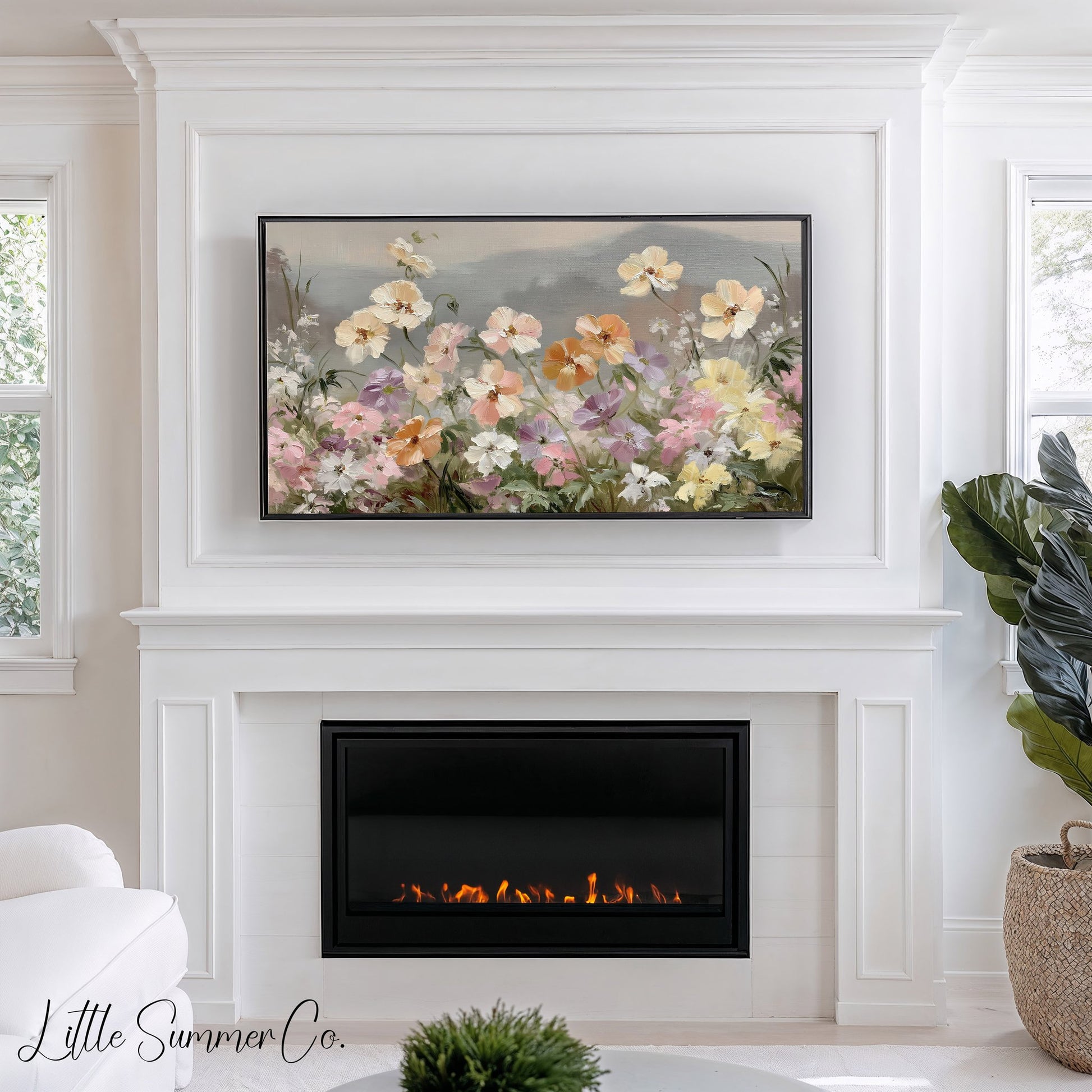 Blooming Flower Field Frame TV Art displayed on a TV