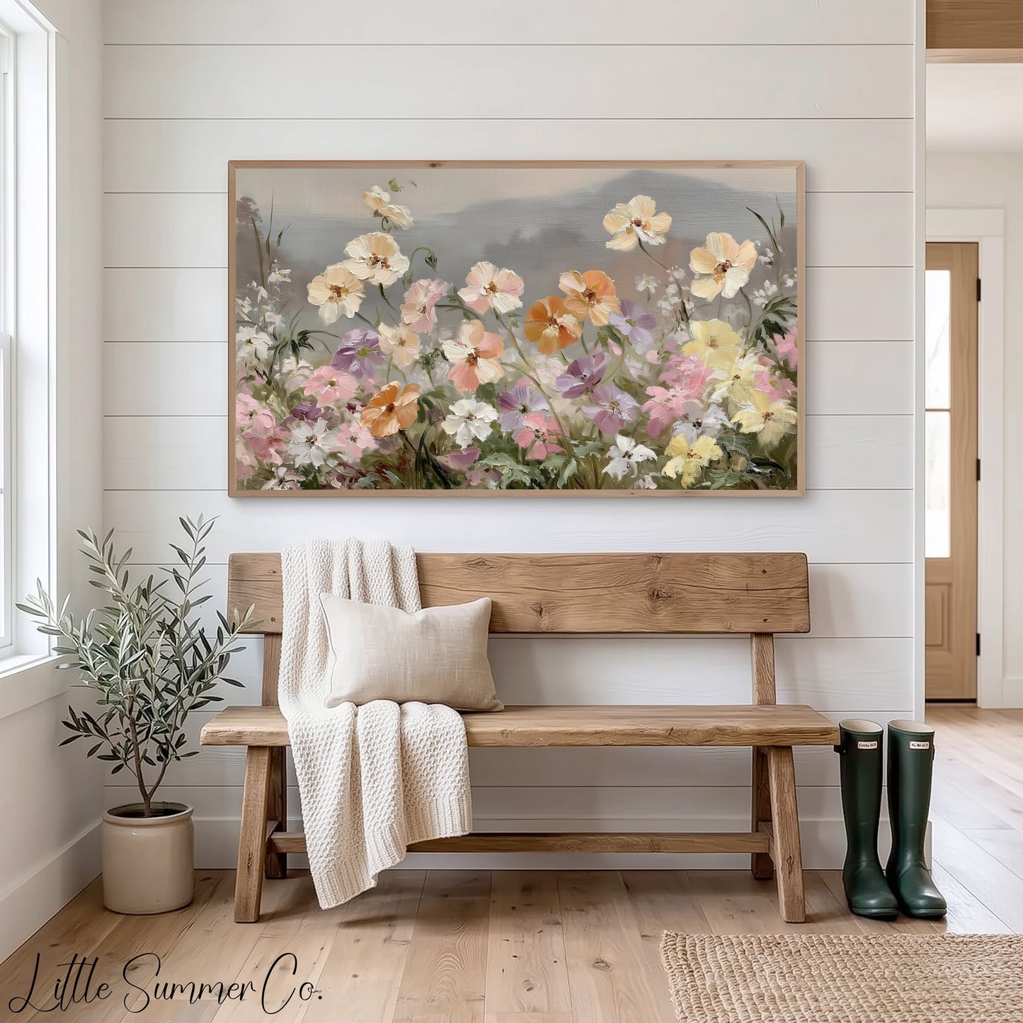 Blooming Flower Field Frame TV Art displayed on a TV