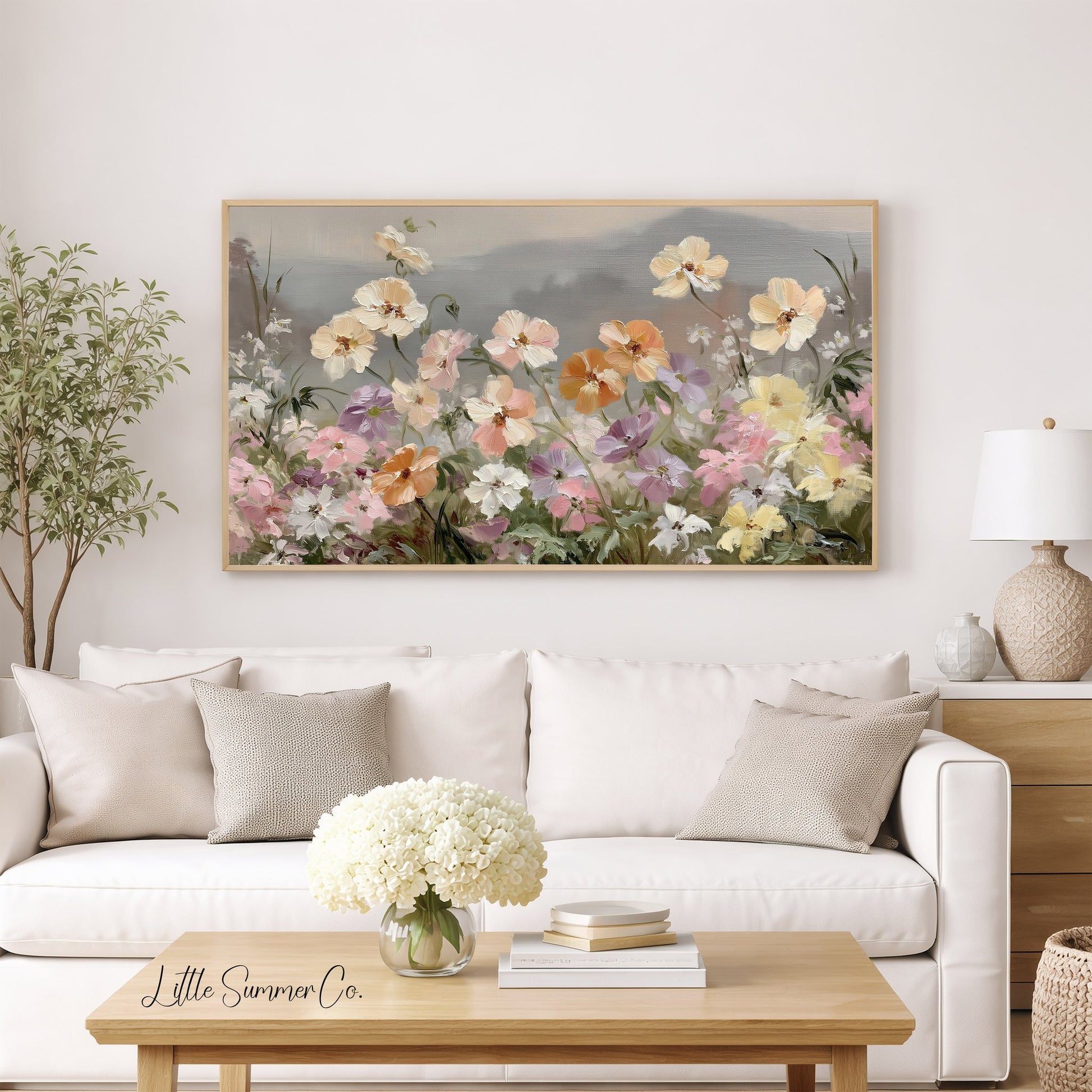 Blooming Flower Field Frame TV Art displayed on a TV