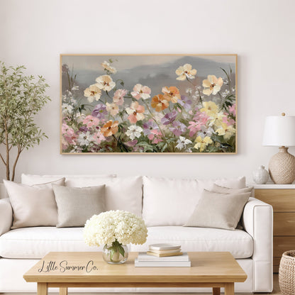 Blooming Flower Field Frame TV Art displayed on a TV