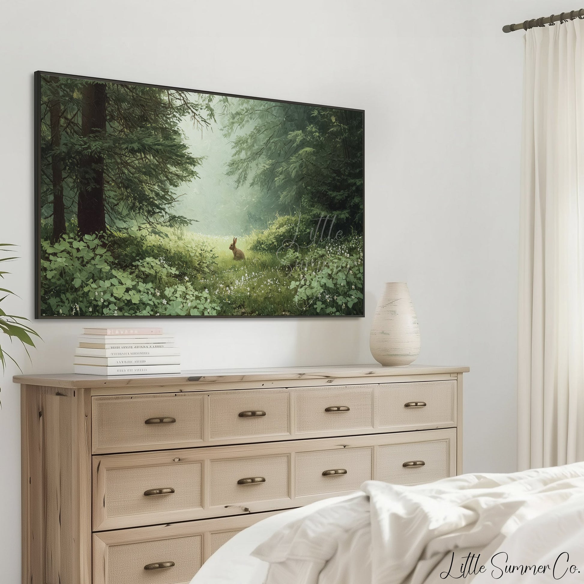 Woodland Rabbit Frame TV Art displayed on a TV