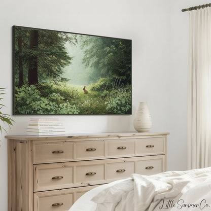 Woodland Rabbit Frame TV Art displayed on a TV