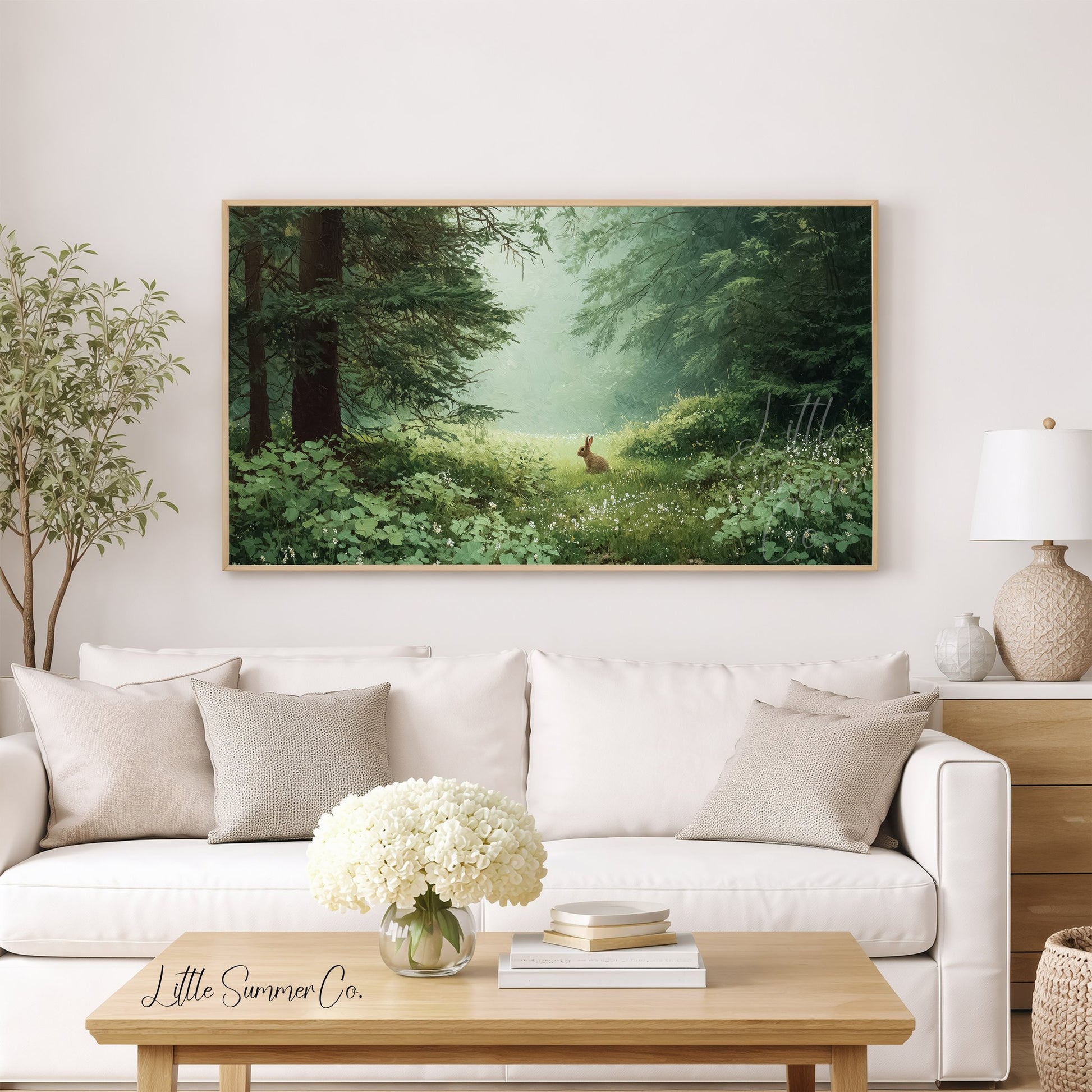 Woodland Rabbit Frame TV Art displayed on a TV