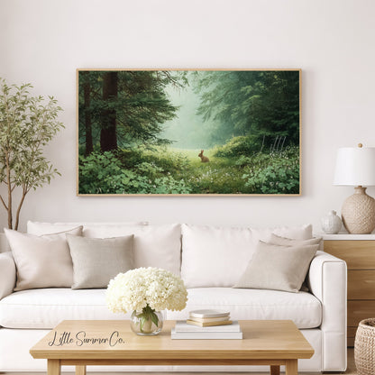 Woodland Rabbit Frame TV Art displayed on a TV