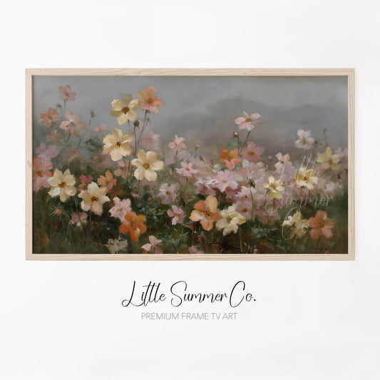 Cosmos Flower Field Frame TV Art displayed on a TV