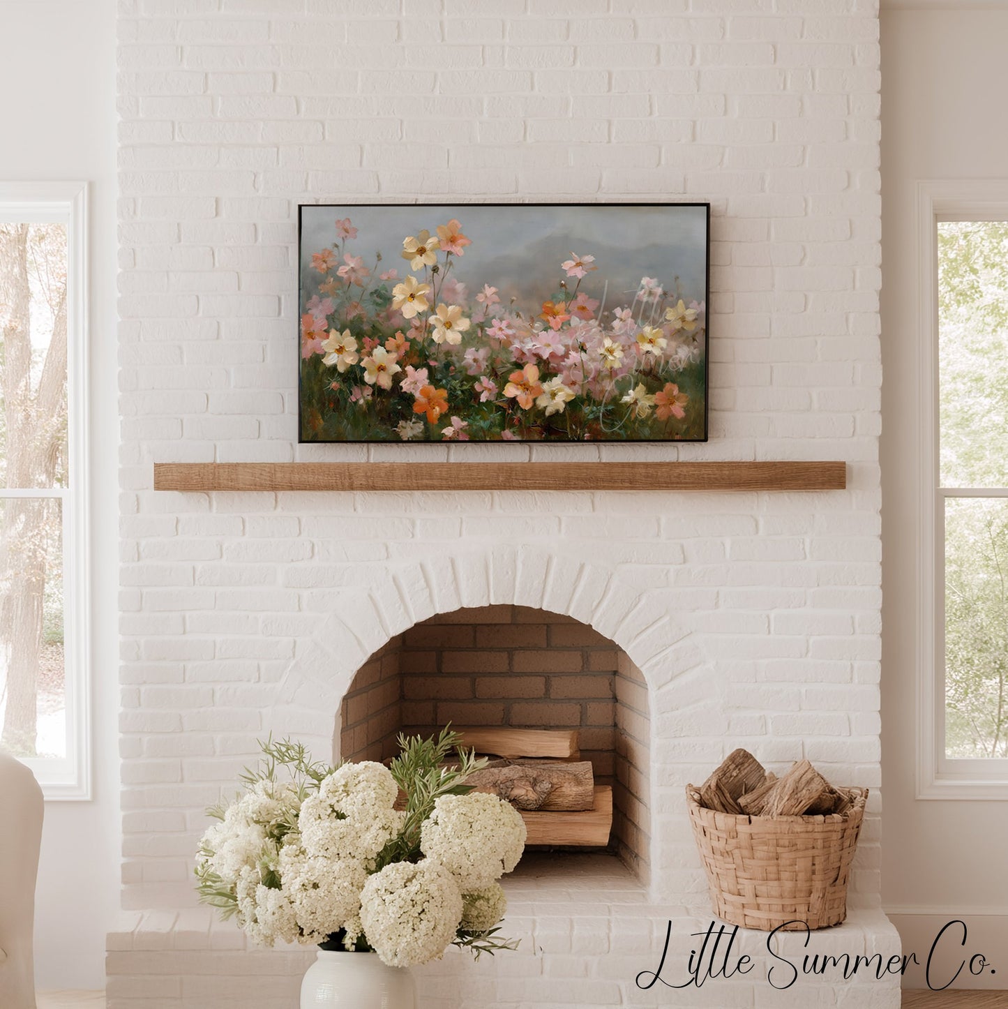 Cosmos Flower Field Frame TV Art displayed on a TV