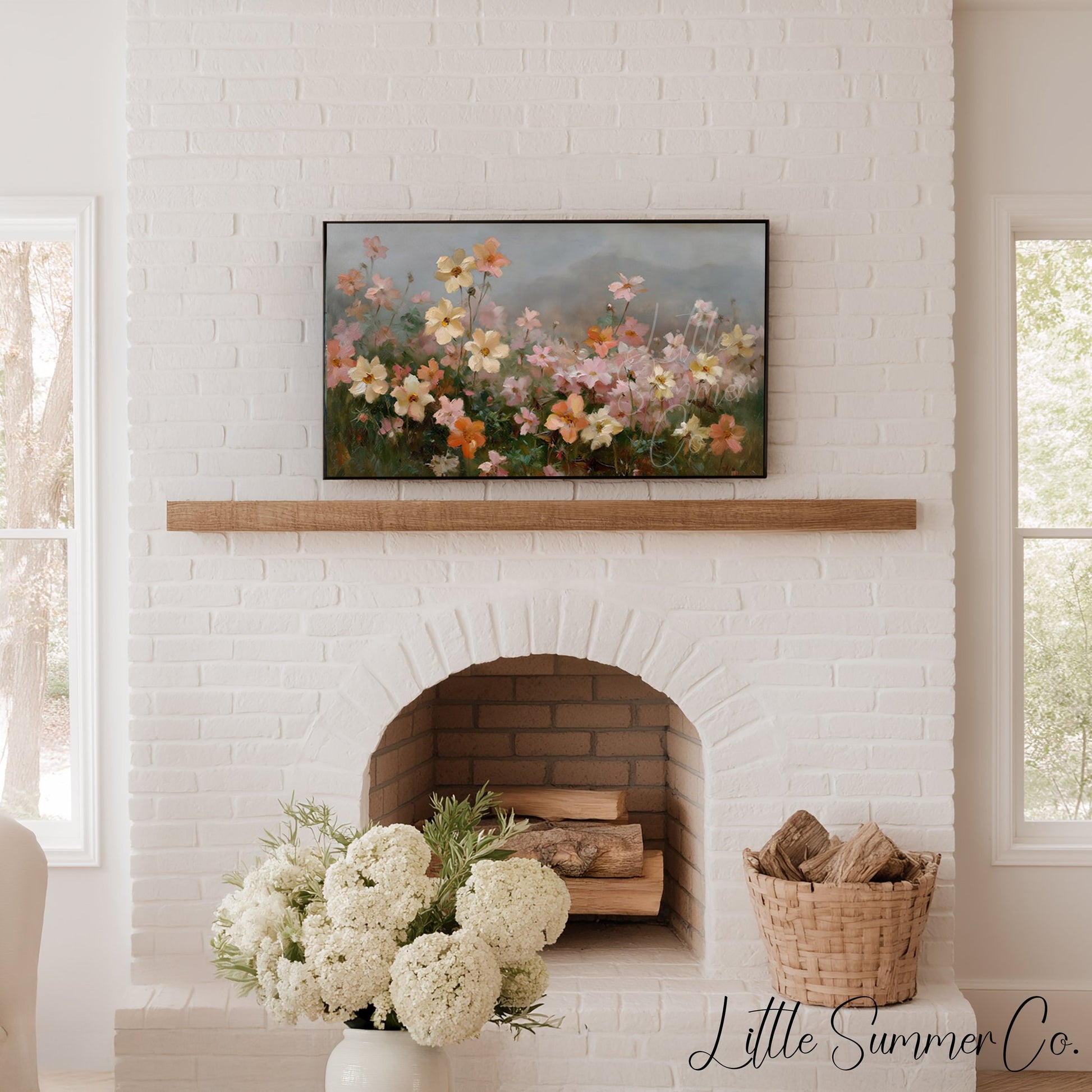 Cosmos Flower Field Frame TV Art displayed on a TV