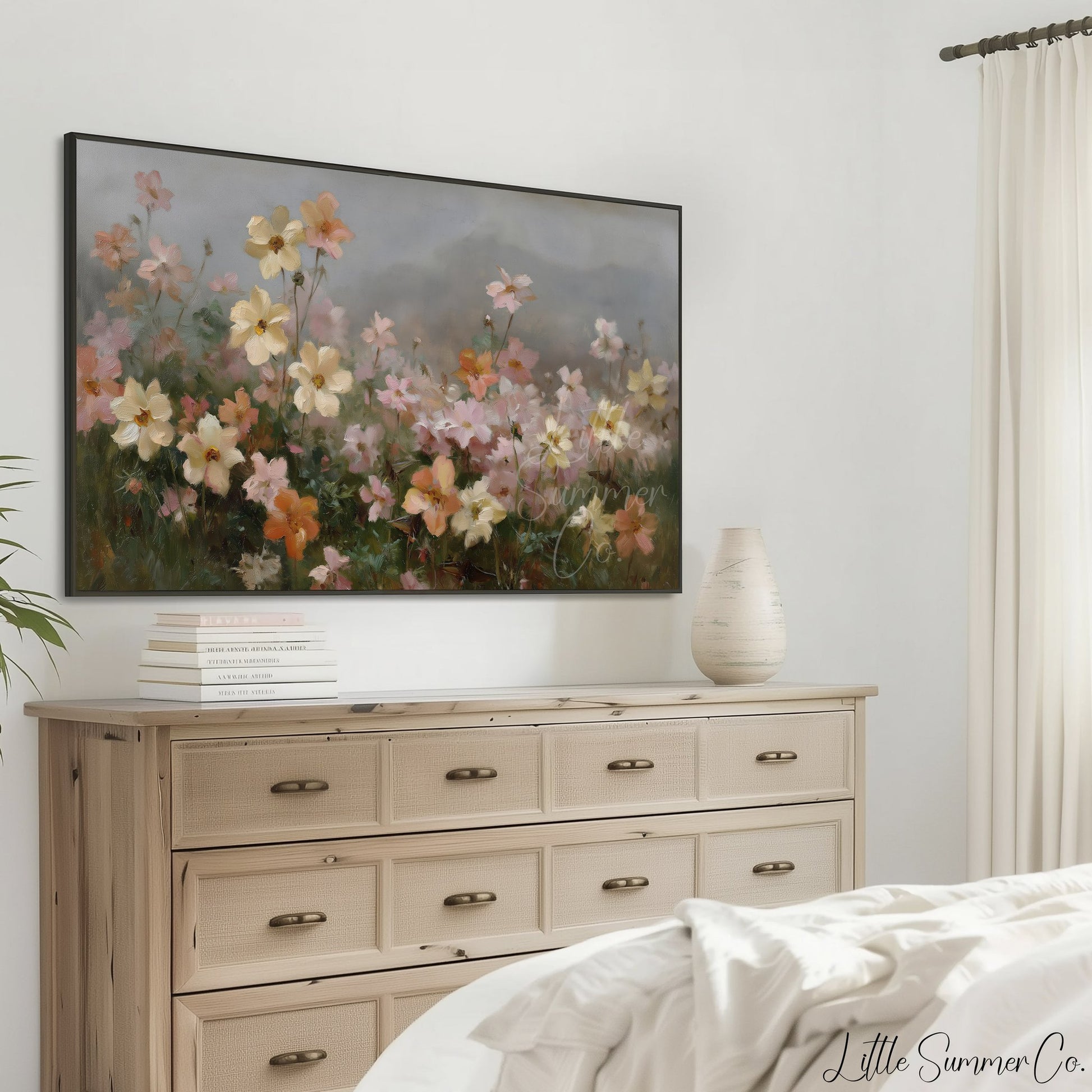 Cosmos Flower Field Frame TV Art displayed on a TV