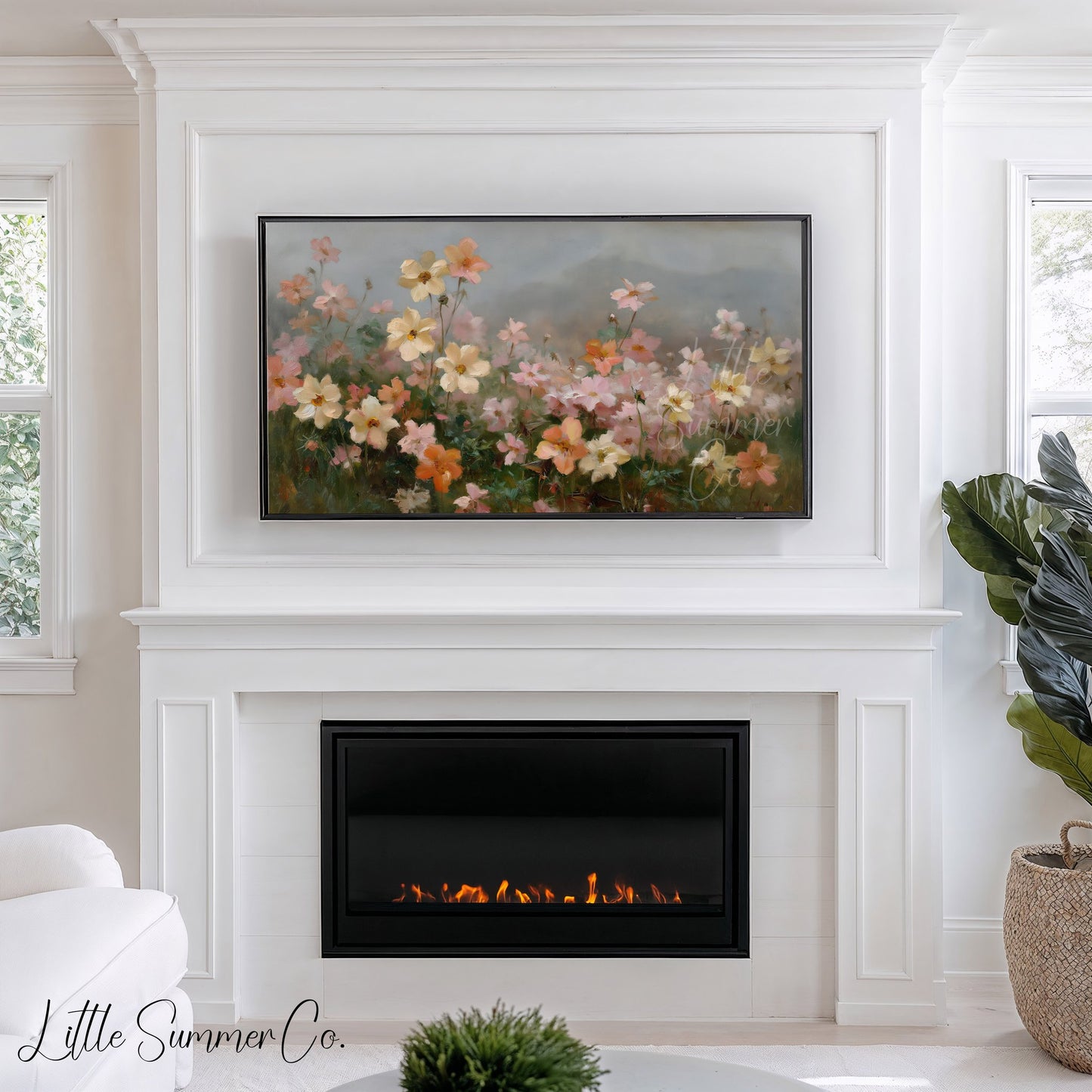Cosmos Flower Field Frame TV Art displayed on a TV