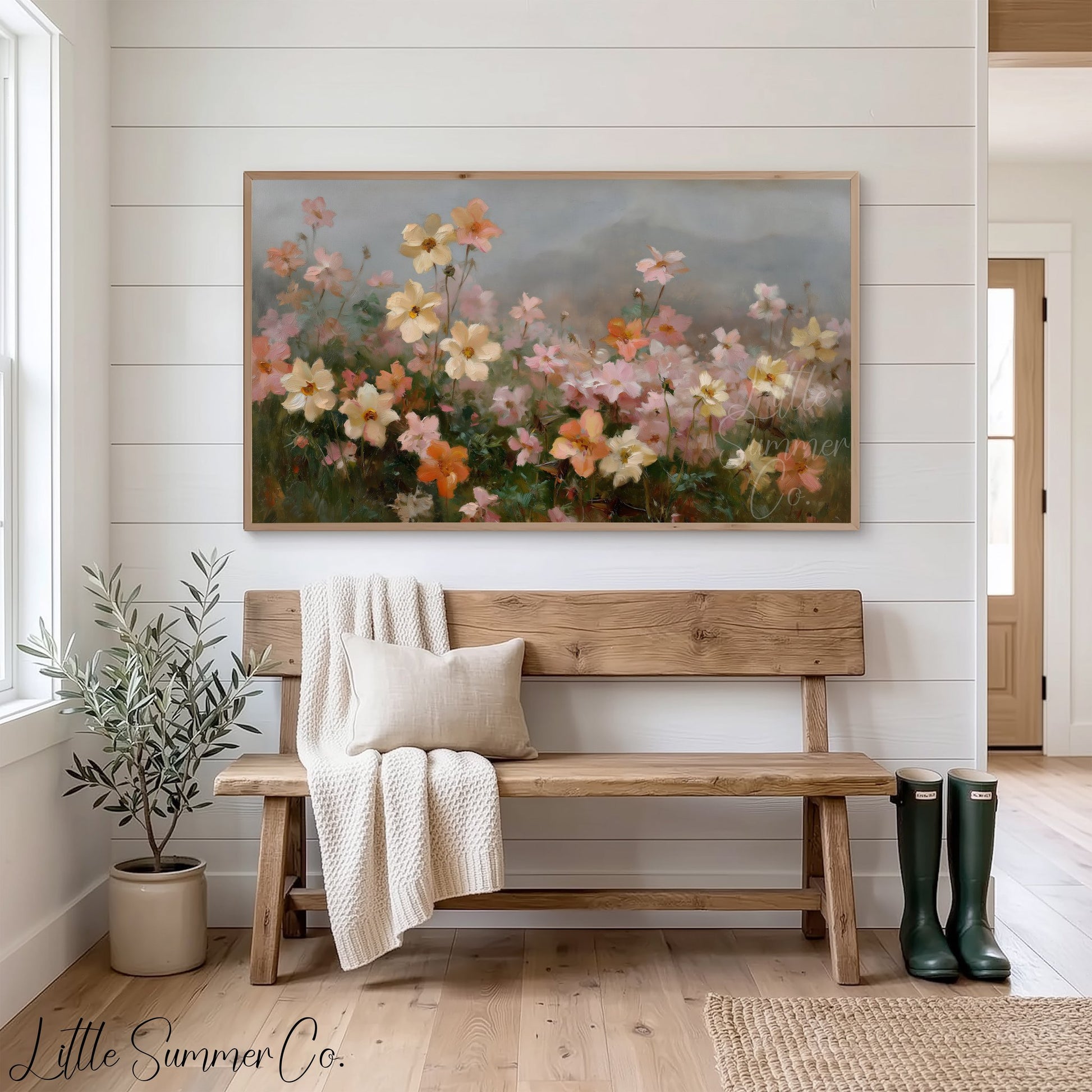 Cosmos Flower Field Frame TV Art displayed on a TV