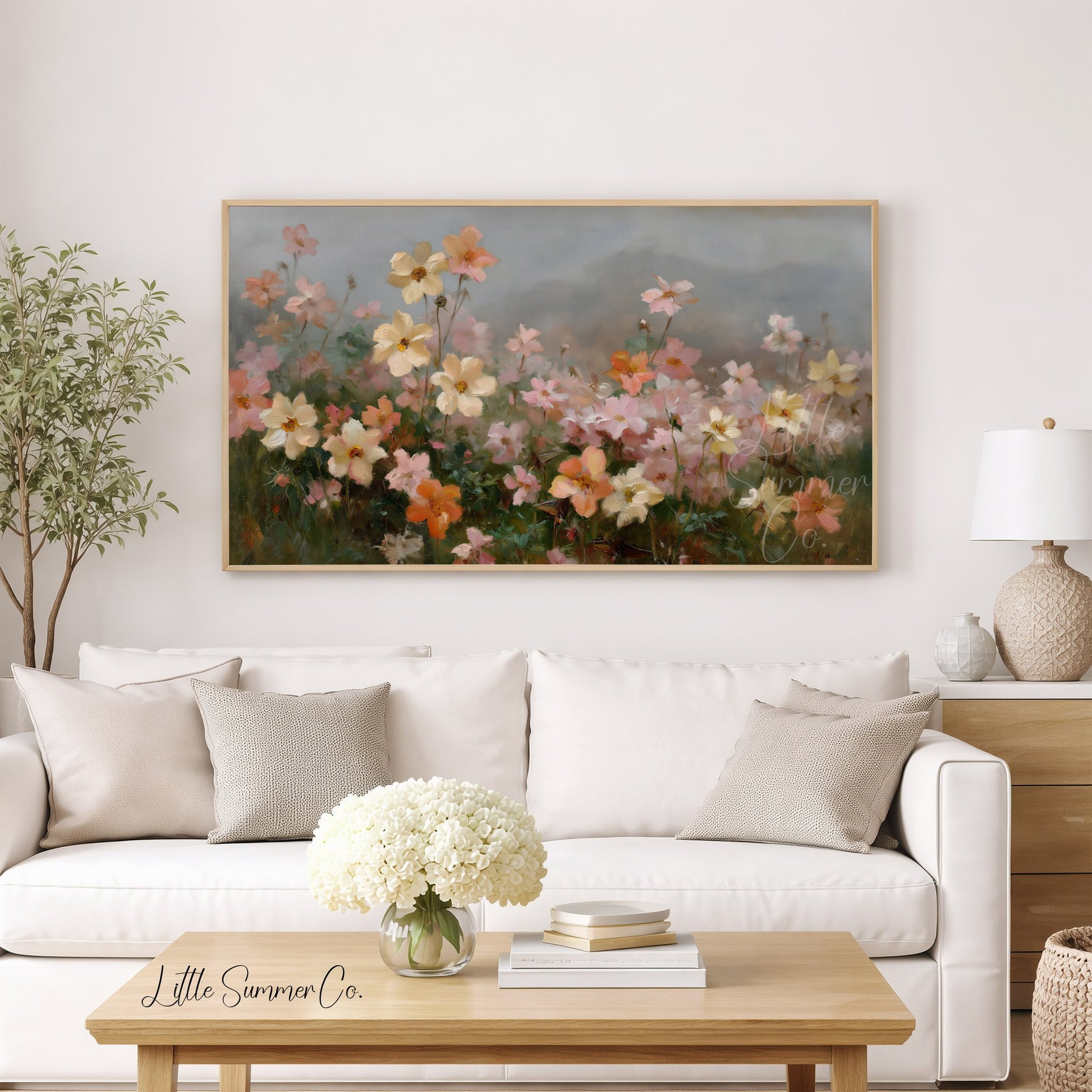 Cosmos Flower Field Frame TV Art displayed on a TV