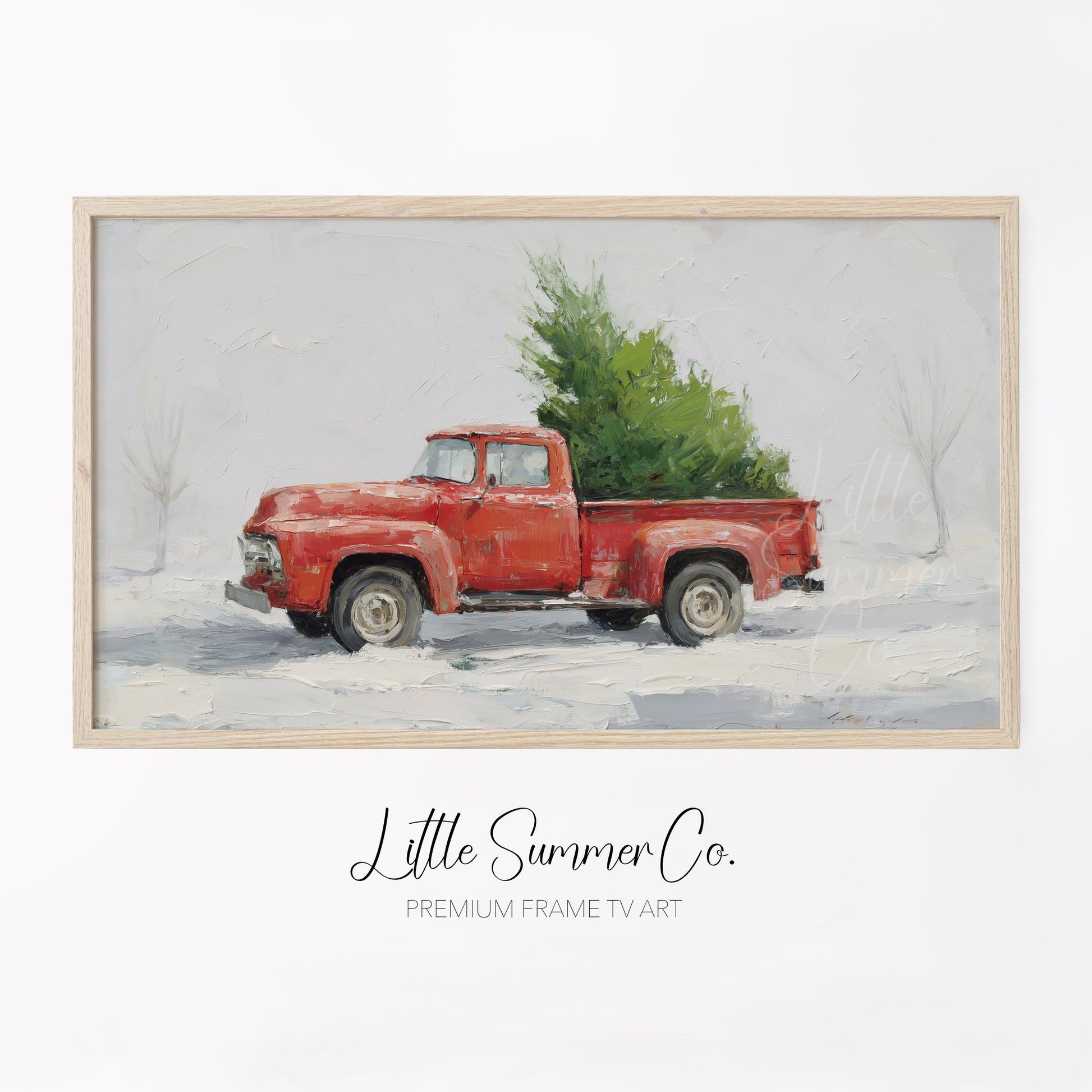 Red Truck Christmas Tree Snow Frame TV Art displayed on a TV