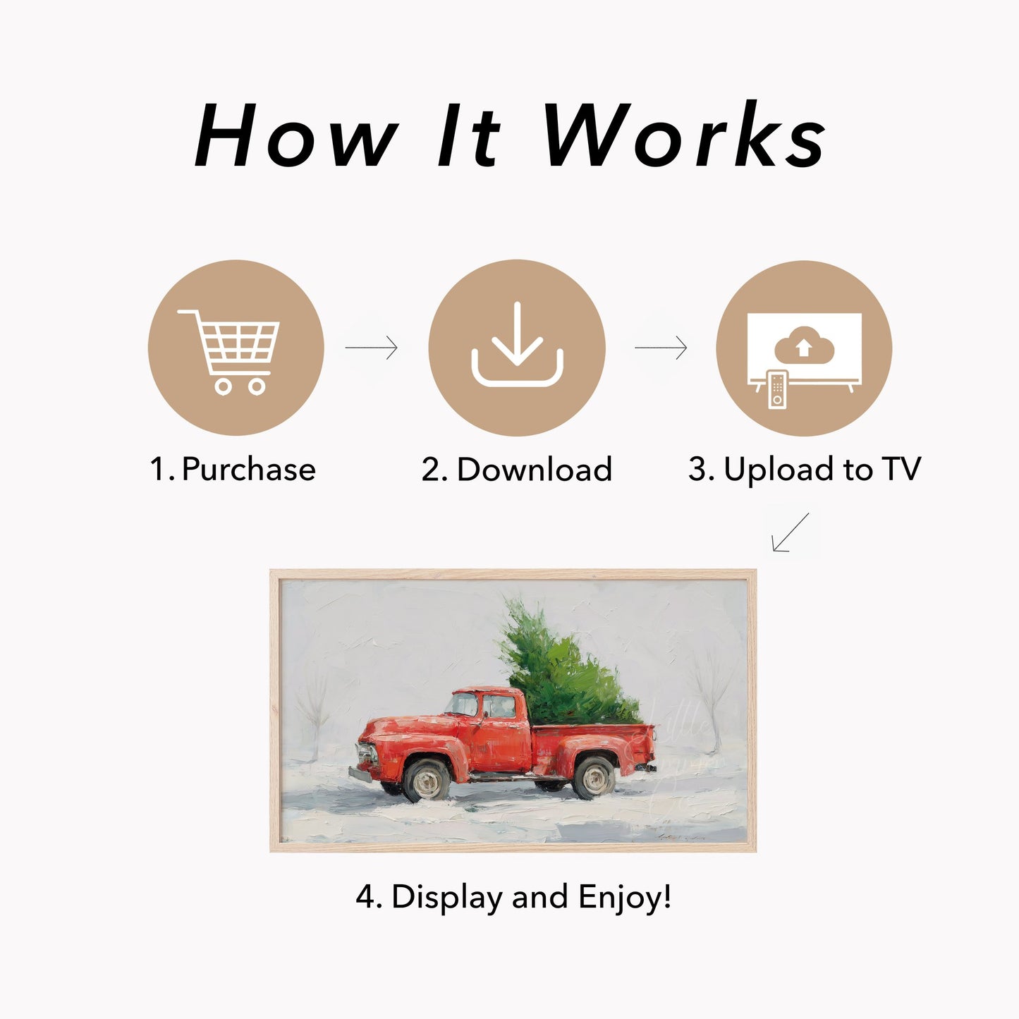 Red Truck Christmas Tree Snow Frame TV Art displayed on a TV