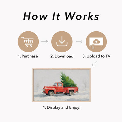 Red Truck Christmas Tree Snow Frame TV Art displayed on a TV