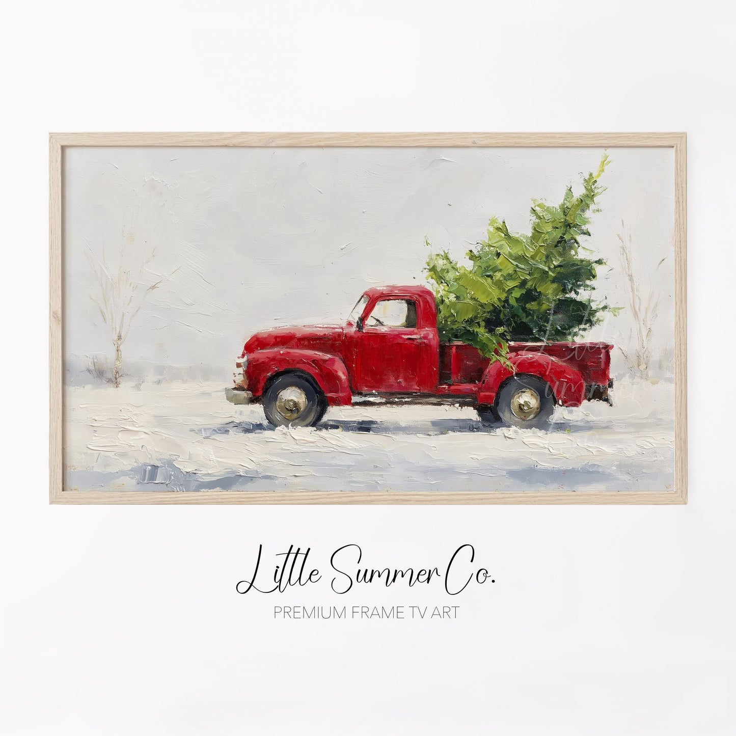 Red Pickup Christmas Tree Frame TV Art displayed on a TV