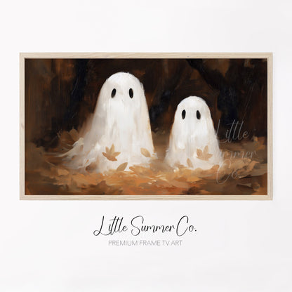 Ghost Pair Autumn Leaves Frame TV Art displayed on a TV