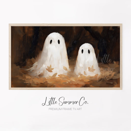 Ghost Pair Autumn Leaves Frame TV Art displayed on a TV