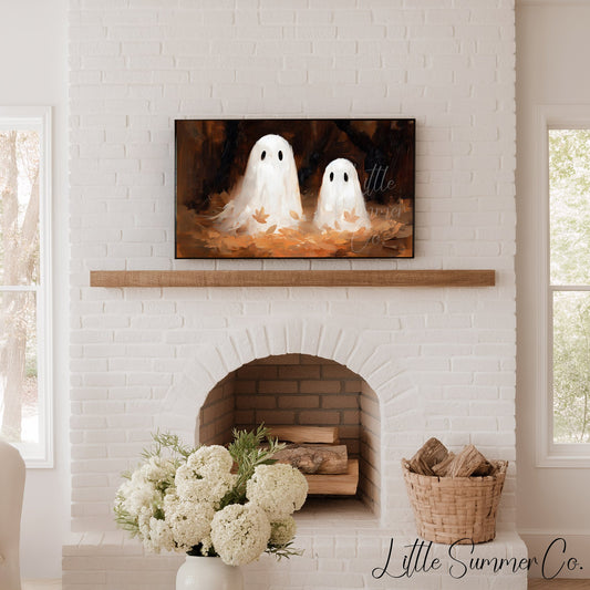 Ghost Pair Autumn Leaves Frame TV Art displayed on a TV