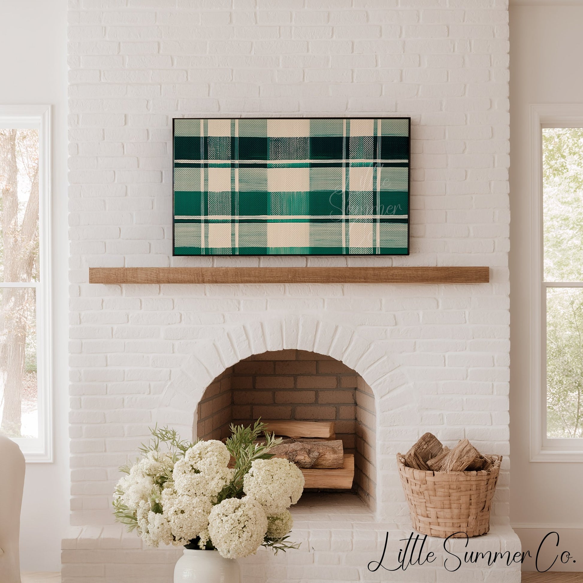 Green Plaid Pattern Frame TV Art displayed on a TV
