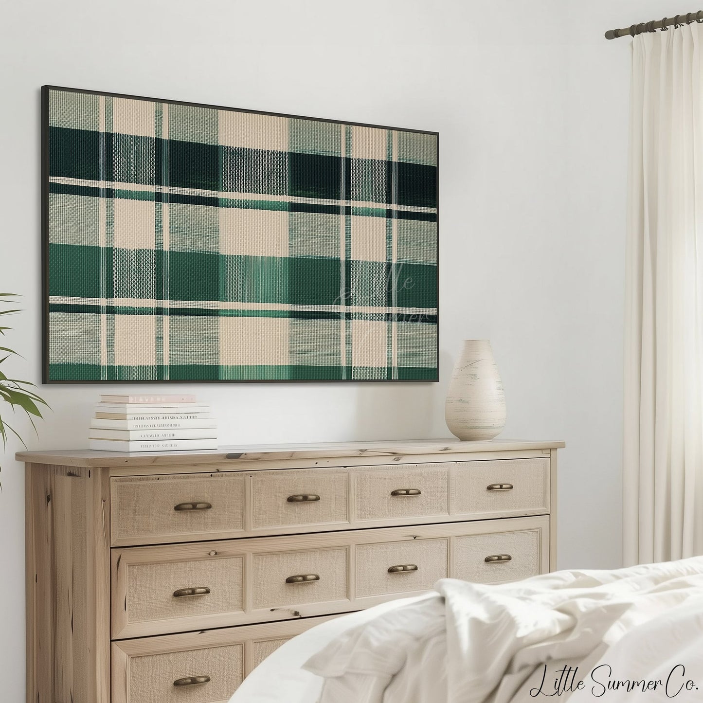 Green Plaid Pattern Frame TV Art displayed on a TV