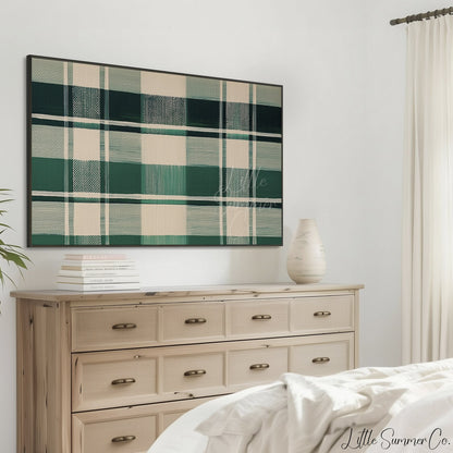 Green Plaid Pattern Frame TV Art displayed on a TV
