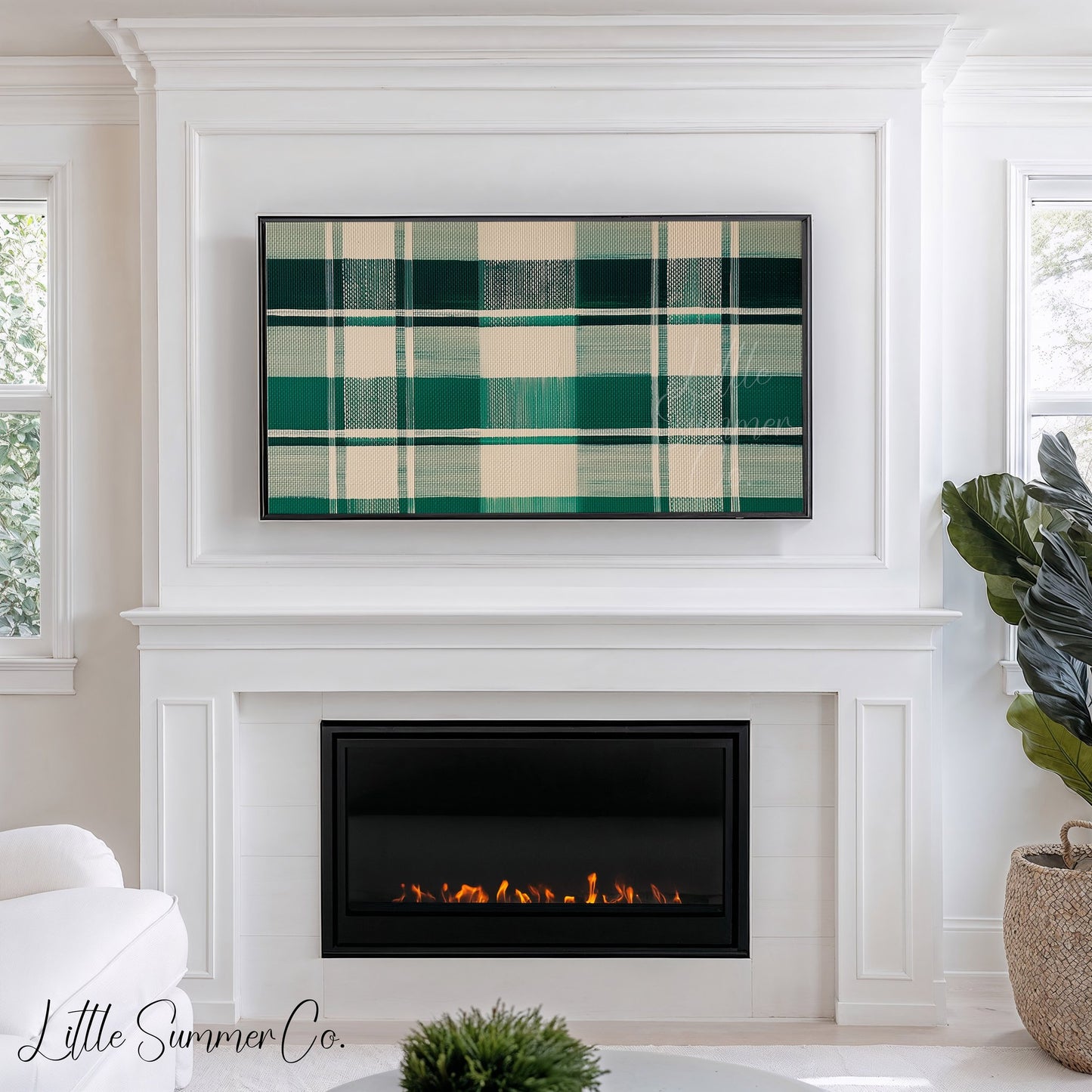 Green Plaid Pattern Frame TV Art displayed on a TV