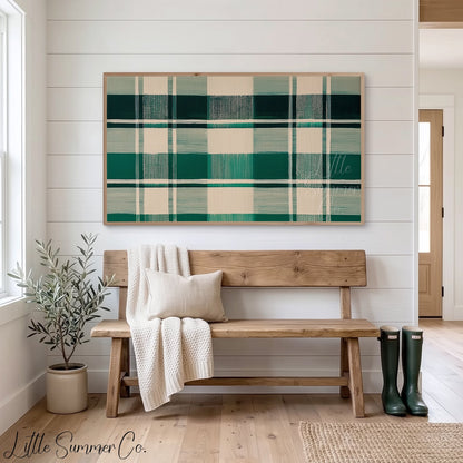 Green Plaid Pattern Frame TV Art displayed on a TV