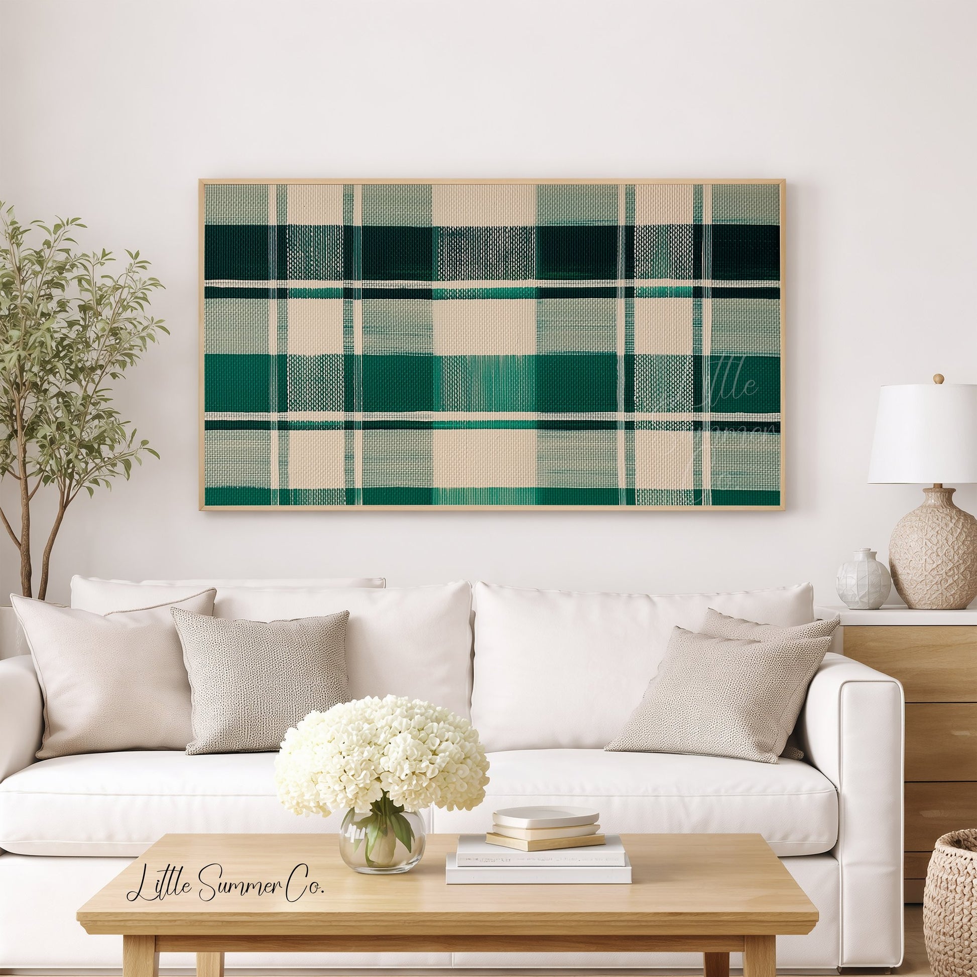 Green Plaid Pattern Frame TV Art displayed on a TV