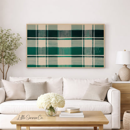 Green Plaid Pattern Frame TV Art displayed on a TV