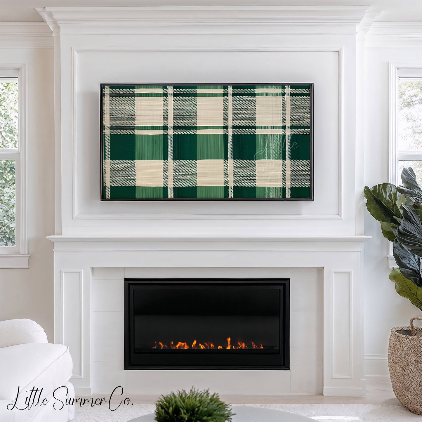 Woven Green Plaid Frame TV Art displayed on a TV
