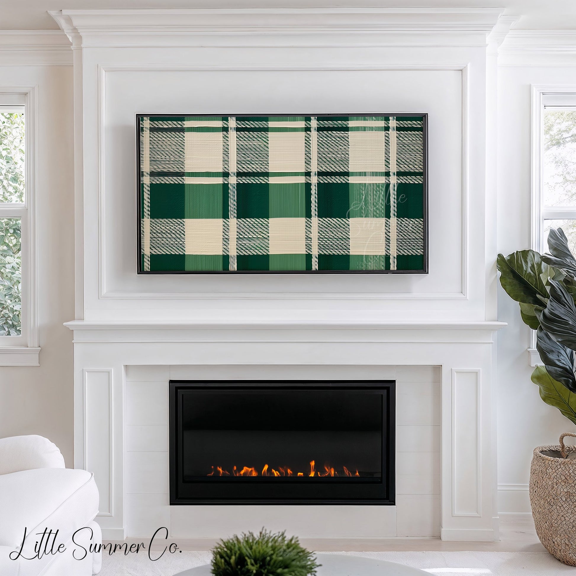 Woven Green Plaid Frame TV Art displayed on a TV
