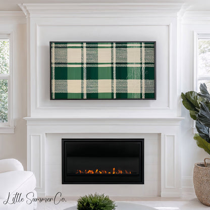 Woven Green Plaid Frame TV Art displayed on a TV