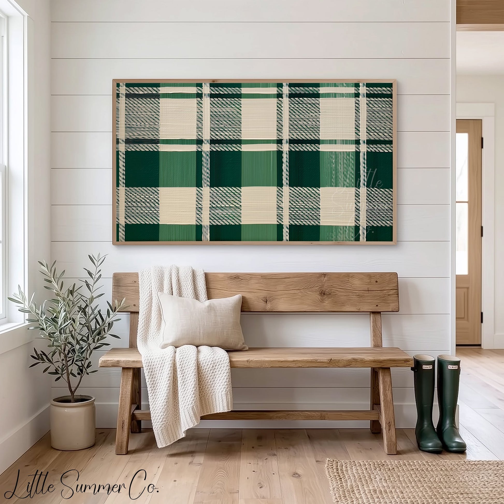 Woven Green Plaid Frame TV Art displayed on a TV