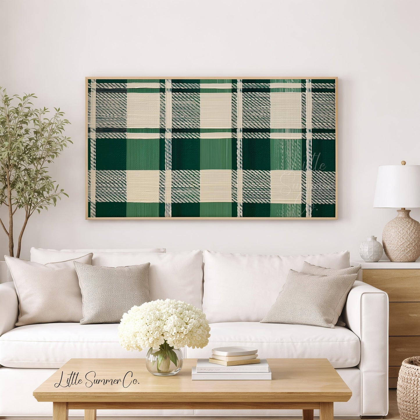 Woven Green Plaid Frame TV Art displayed on a TV