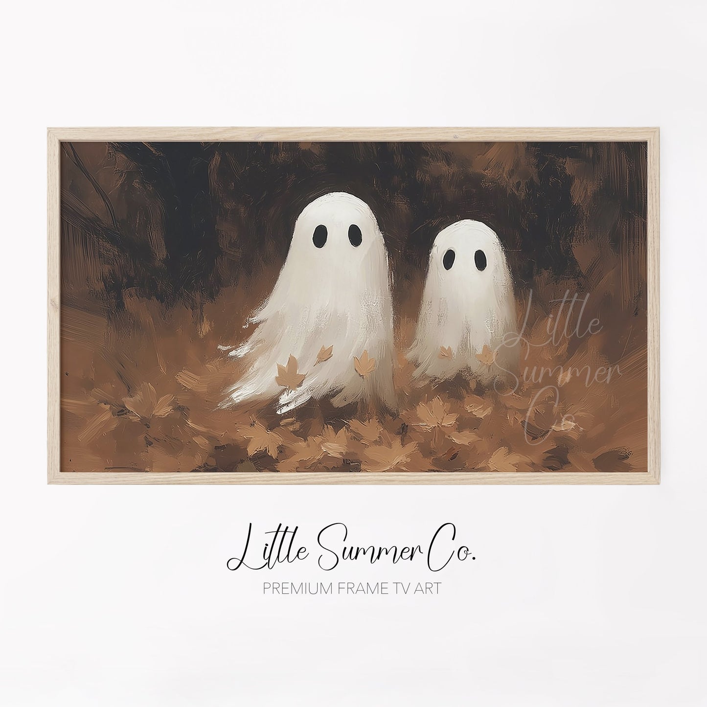 Ghost Pair Fall Leaves Frame TV Art displayed on a TV
