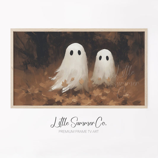 Ghost Pair Fall Leaves Frame TV Art displayed on a TV