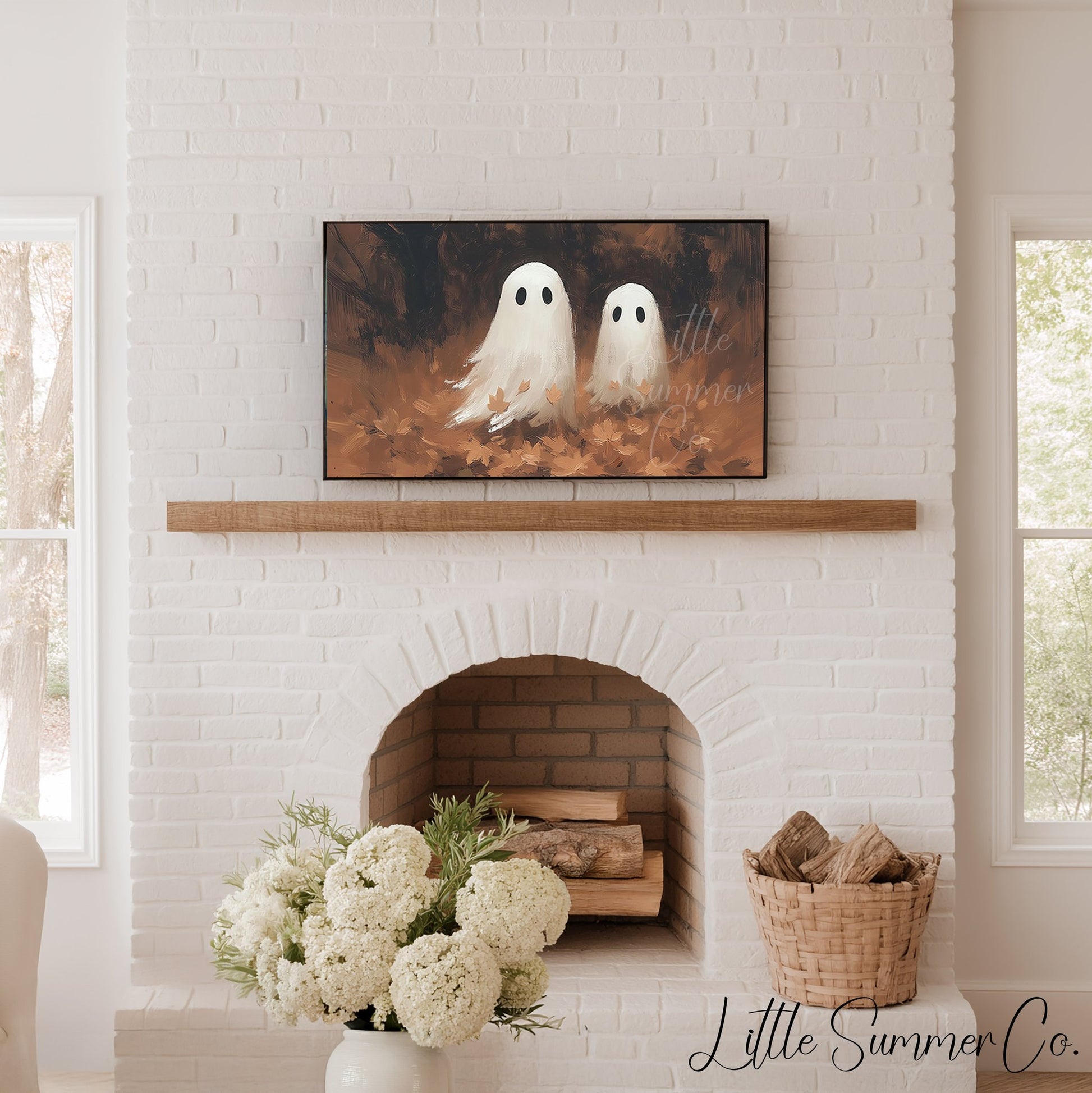 Ghost Pair Fall Leaves Frame TV Art displayed on a TV
