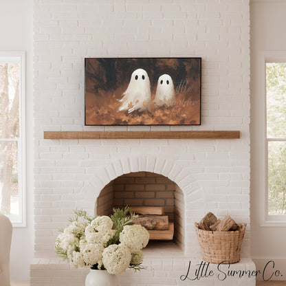 Ghost Pair Fall Leaves Frame TV Art displayed on a TV