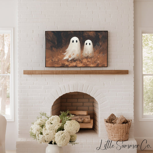 Ghost Pair Fall Leaves Frame TV Art displayed on a TV