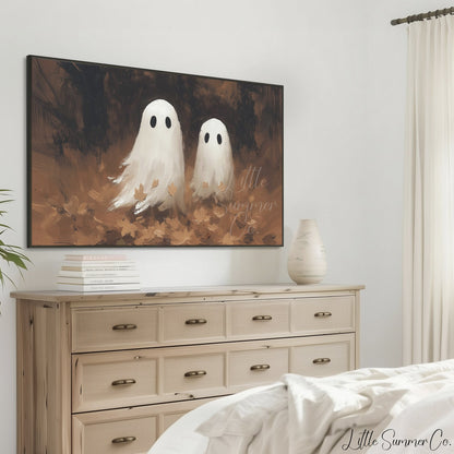 Ghost Pair Fall Leaves Frame TV Art displayed on a TV