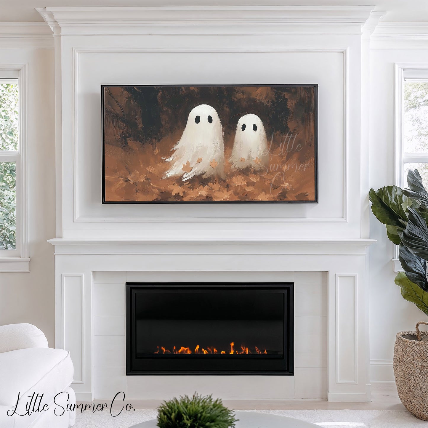 Ghost Pair Fall Leaves Frame TV Art displayed on a TV