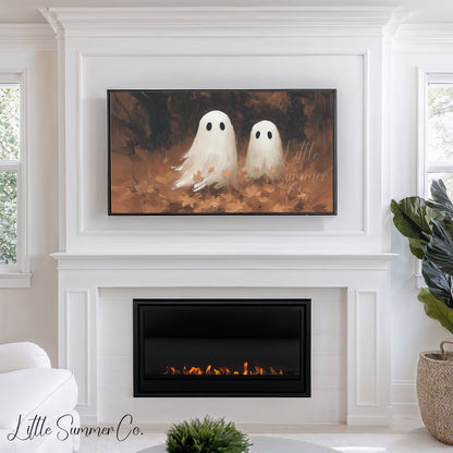 Ghost Pair Fall Leaves Frame TV Art displayed on a TV
